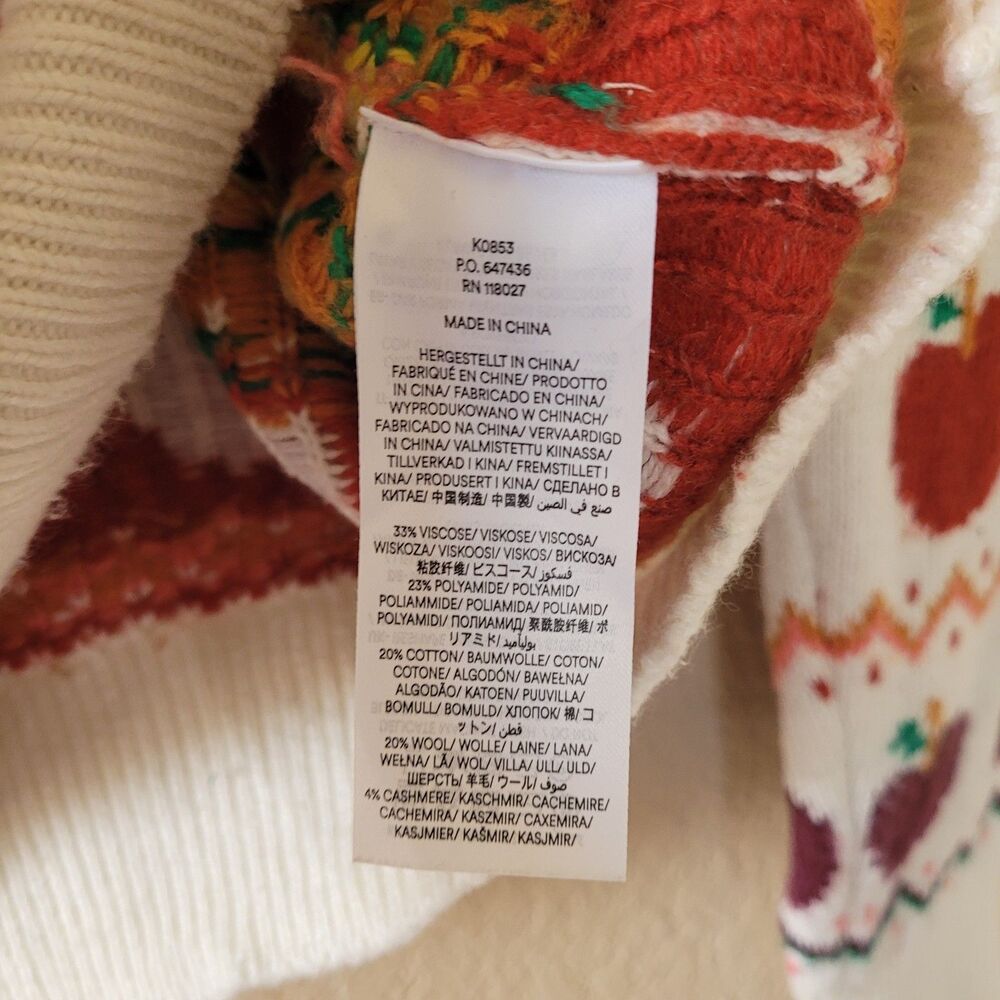BODEN Womens Medium Fair Isle Fruit Yoke Knit Wool Blend Sweater Apple Rainbow - Picture 3 of 5